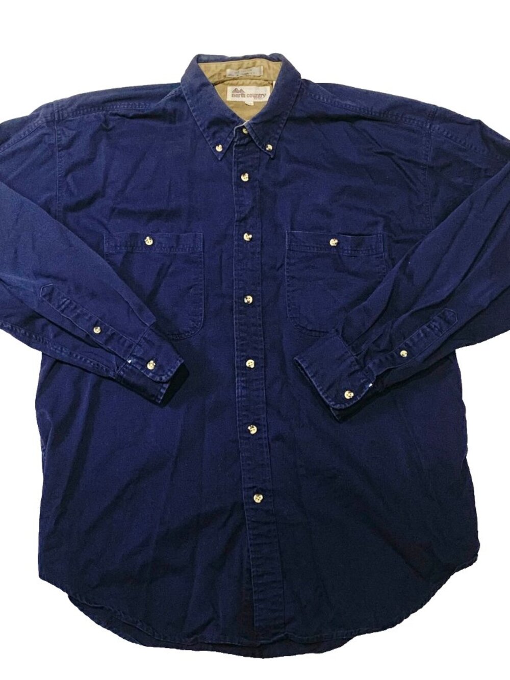VTG Eaton North Country Button Down Shirt Men's M Navy Blue Cotton Double Pocket